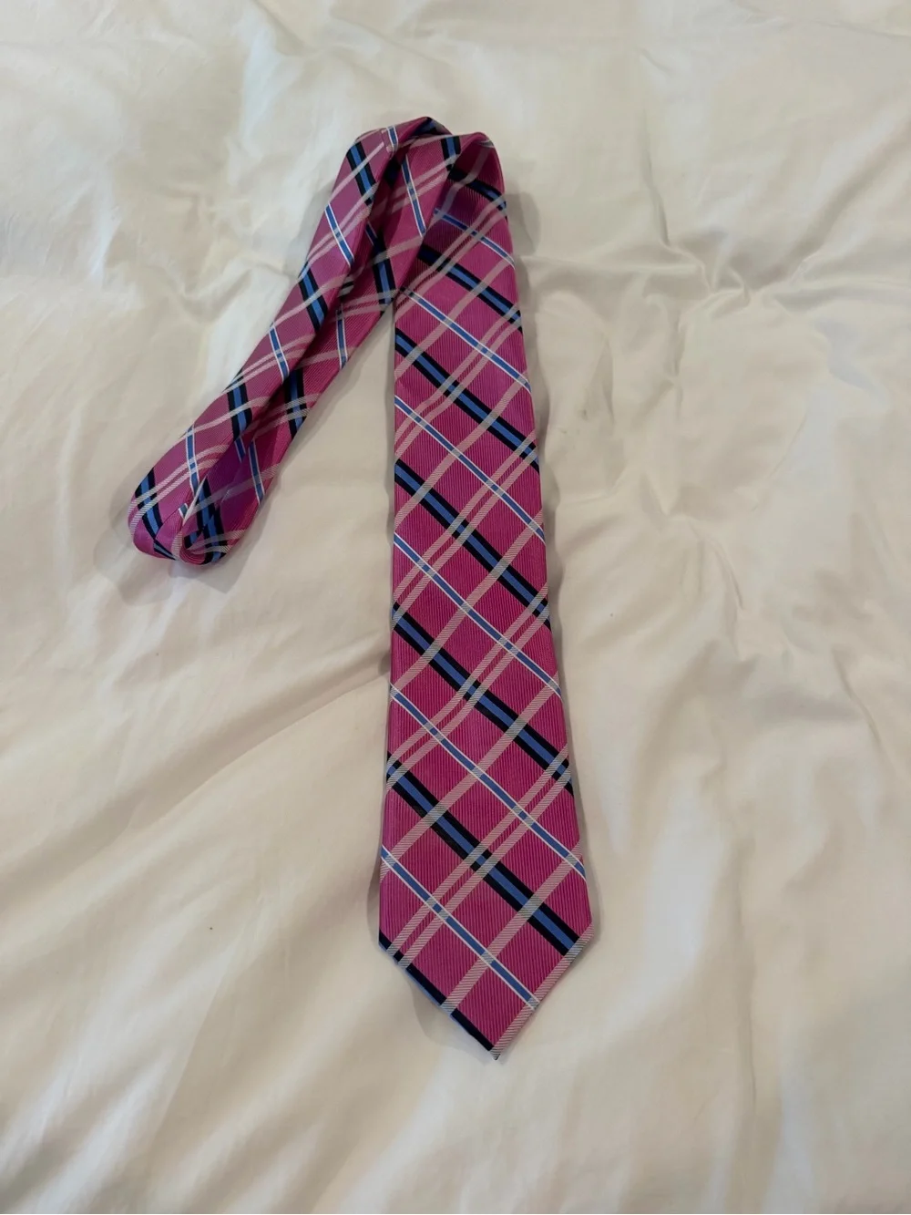 Nautica Pink Plaid Tie with Navy and White Stripes